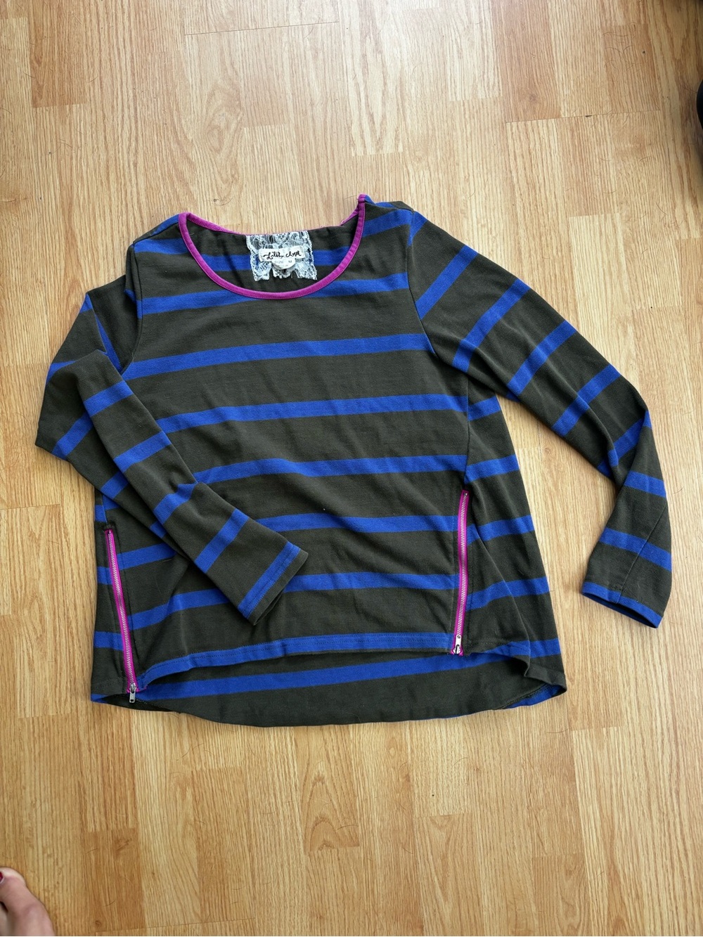 Anthropologie lili’s closet green blue striped oversized tunic medium boho fall